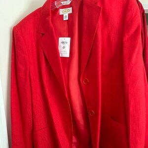 Red linen blazer and matching sleeveless dress.